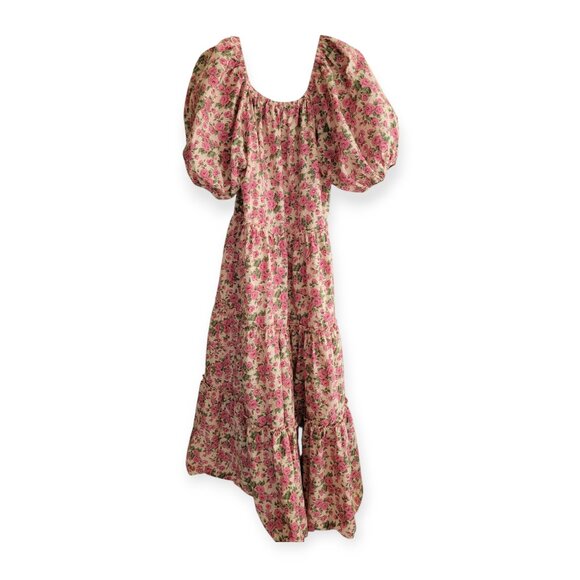 Zoco Puff Sleeve Pink Floral Secret Garden Daymaker Dress Small - Picture 3 of 8